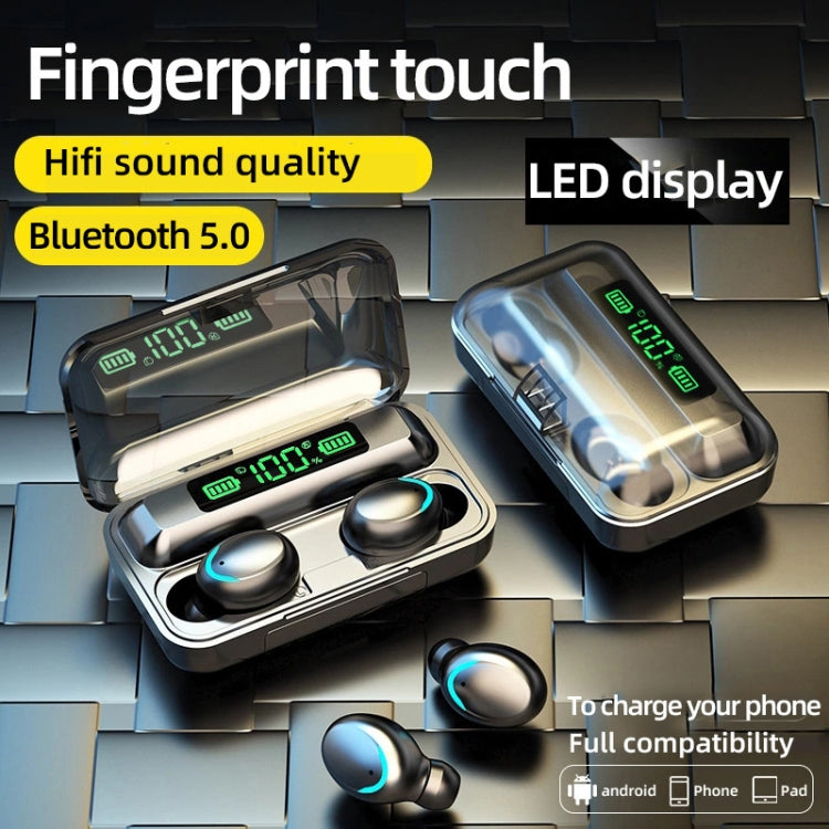 F9-5C LED Light + Digital Display Noise Reduction Bluetooth Earphone with Hand Strap(Black) - Bluetooth Earphone by PMC TechLife | Online Shopping South Africa | PMC TechLife