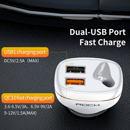 ROCK B401 2 in 1 3A USB Port Car Charger & V5.0 Bluetooth Right Ear Headset, Dual USB Interface, Support Hands-free Call(White) - Bluetooth Earphone by ROCK | Online Shopping South Africa | PMC Jewellery
