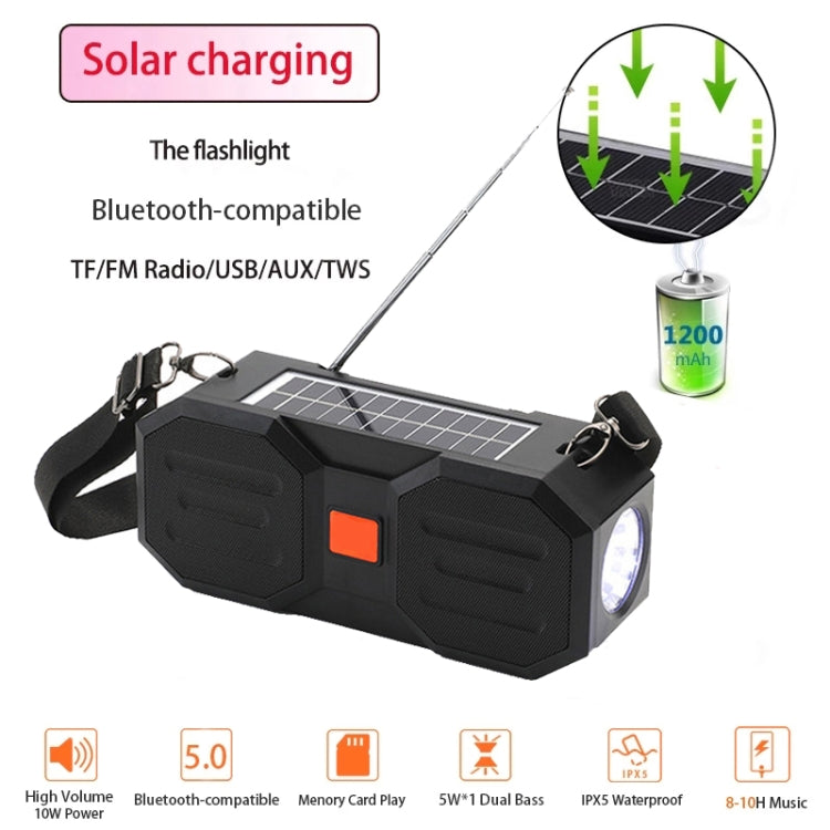 T&G TG634 Outdoor Solar Power Bluetooth Wireless Speaker with FM / Flashlight / TF Card Slot (Black Grey) - Desktop Speaker by T&G | Online Shopping South Africa | PMC Jewellery