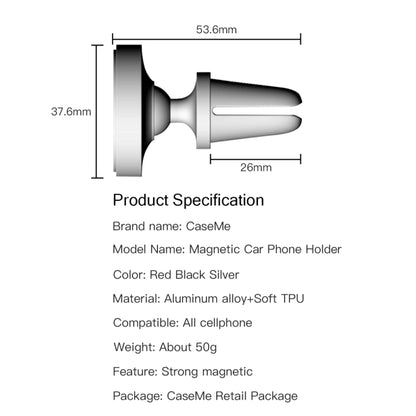 CaseMe Universal 360 Degree Rotation Magnetic Car Air Outlet Vent Mount Phone Holder, For iPhone, Galaxy, Sony, Lenovo, HTC, Huawei, and other Smartphones (Red) - Car Holders by CaseMe | Online Shopping South Africa | PMC Jewellery