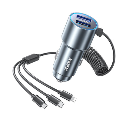 WK WP-C44 Pop Digital Series Ciahung 3-in-1 Cabled 33W Dual-USB Fast Car Charger (Silver) - Car Charger by WK | Online Shopping South Africa | PMC Jewellery