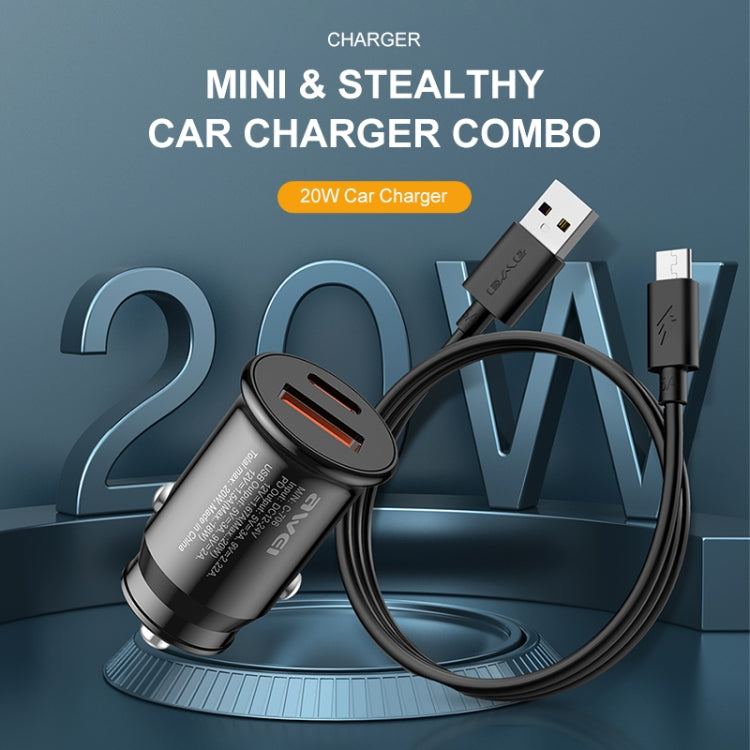 awei C-706 20W PD Type-C + QC 3.0 Type-A Car Charger with CL-110T Data Cable - Car Charger by awei | Online Shopping South Africa | PMC Jewellery | Buy Now Pay Later Mobicred