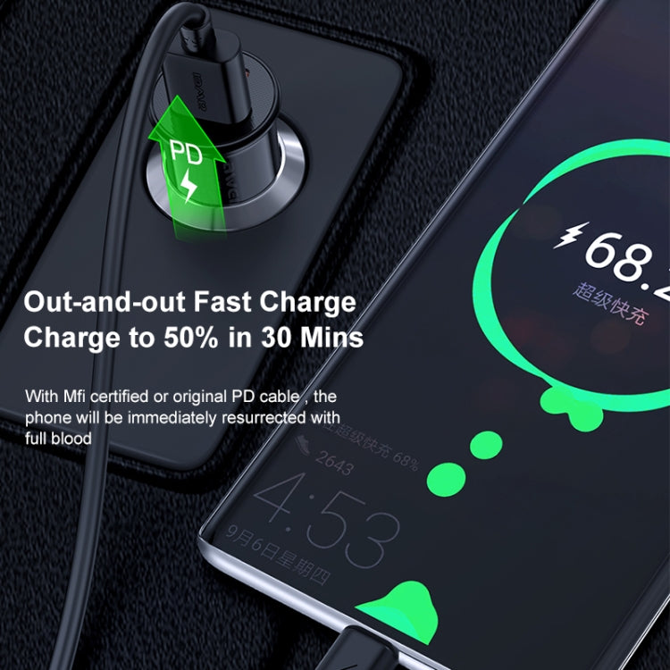 awei C-706 20W PD Type-C + QC 3.0 Type-A Car Charger with CL-110T Data Cable - Car Charger by awei | Online Shopping South Africa | PMC Jewellery | Buy Now Pay Later Mobicred