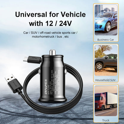 awei C-706 20W PD Type-C + QC 3.0 Type-A Car Charger with CL-110T Data Cable - Car Charger by awei | Online Shopping South Africa | PMC Jewellery | Buy Now Pay Later Mobicred