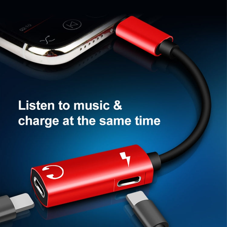 2 in 1 8 Pin Male to Dual 8 Pin Female Charging and Listening to Music Audio Earphone Adapter, Compatible with All IOS Systems(Red) - Earphone Adapter by PMC Jewellery | Online Shopping South Africa | PMC Jewellery