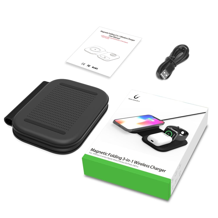 F20 3 in 1 15W Multi-function Magnetic Folding Wireless Charger for iPhone Series & Apple Watches & AirPods(Black) - Wireless Charger by PMC TechLife | Online Shopping South Africa | PMC TechLife