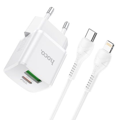 hoco N20 PD 20W Type-C / USB-C + QC 3.0 USB Mini Dual Fast Charger with Type-C / USB-C to 8 Pin Data Cable , EU Plug (White) - USB Charger by hoco | Online Shopping South Africa | PMC Jewellery
