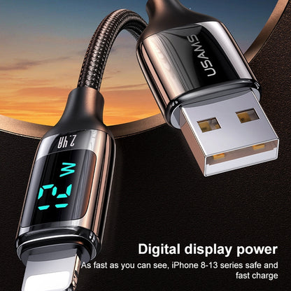 USAMS US-SJ543 U78 8 Pin Aluminum Alloy Digital Display Charging Data Cable, Length: 1.2m (White) - Normal Style Cable by USAMS | Online Shopping South Africa | PMC Jewellery