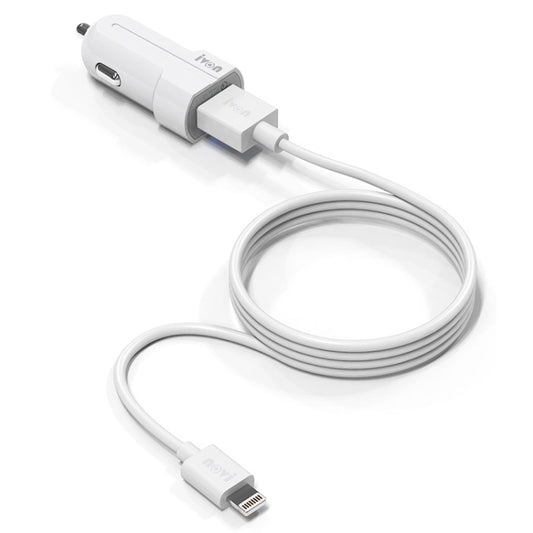 IVON CC13 QC 3.0 Fast Charging Car Charger Set with 8 Pin Charging Cable (White) - Car Charger by IVON | Online Shopping South Africa | PMC Jewellery