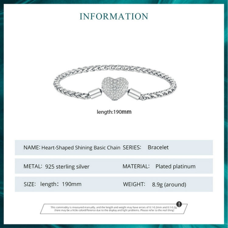 BSB133-19 Sterling Silver S925 White Gold Plated Zircon Heart Sparkling Bracelet - Bracelets by PMC Jewellery | Online Shopping South Africa | PMC Jewellery