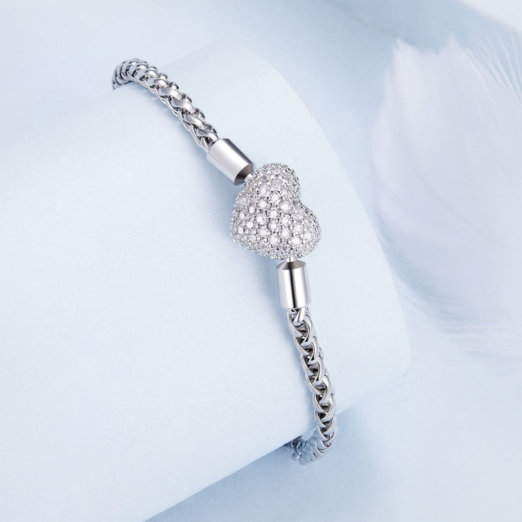 BSB133-19 Sterling Silver S925 White Gold Plated Zircon Heart Sparkling Bracelet - Bracelets by PMC Jewellery | Online Shopping South Africa | PMC Jewellery