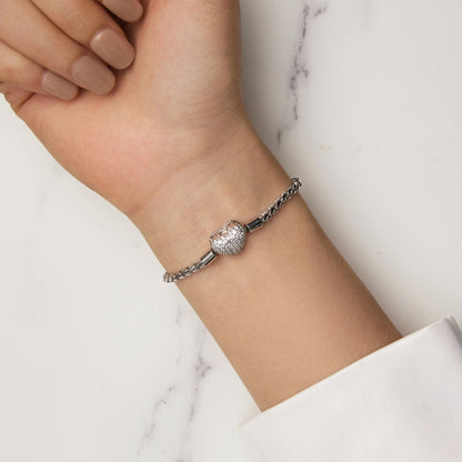 BSB133-19 Sterling Silver S925 White Gold Plated Zircon Heart Sparkling Bracelet - Bracelets by PMC Jewellery | Online Shopping South Africa | PMC Jewellery