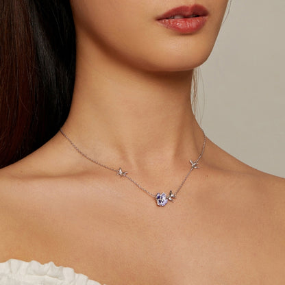 BSN336 Sterling Silver S925 White Gold Plated Zircon Stretchable Pansy Necklace Pendant - Necklaces & Pendants by PMC Jewellery | Online Shopping South Africa | PMC Jewellery