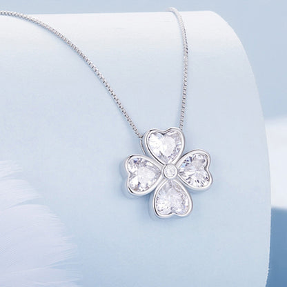 BSN334 Sterling Silver S925 White Gold Plated Lucky Clover Pendant Necklace - Necklaces & Pendants by PMC Jewellery | Online Shopping South Africa | PMC Jewellery