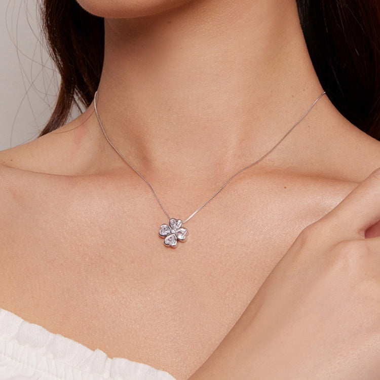 BSN334 Sterling Silver S925 White Gold Plated Lucky Clover Pendant Necklace - Necklaces & Pendants by PMC Jewellery | Online Shopping South Africa | PMC Jewellery