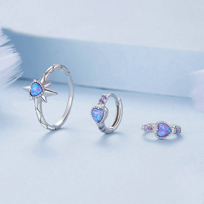 ZHS312 Sterling Silver S925 Platinum Plated Zircon Opal Earrings & Star Ring Set - Rings by PMC Jewellery | Online Shopping South Africa | PMC Jewellery