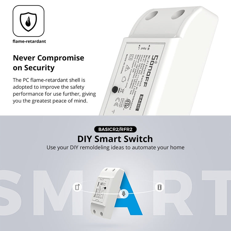 Sonoff Basic R2 eWelink Phone APP WiFi 2.4GHz DIY Smart LED Switch Remote Controller Module, Support Alexa Echo & Google Home Voice Control, AC 90-250V - Home Automation Modules by Sonoff | Online Shopping South Africa | PMC Jewellery