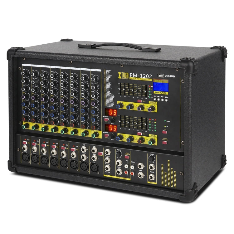 XTUGA PM1202 900W 10 Channel Stage Power Mixer 24Bit Multil-FX Processor Dual 99 DSP Effect DJ Amplifier (US Plug) - Live Sound Effects Processors by XTUGA | Online Shopping South Africa | PMC TechLife