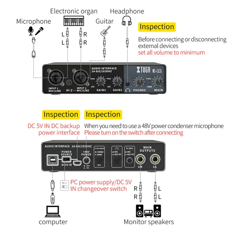 XTUGA E22 Audio Interface Professional Sound Card - Live Sound Effects Processors by XTUGA | Online Shopping South Africa | PMC TechLife