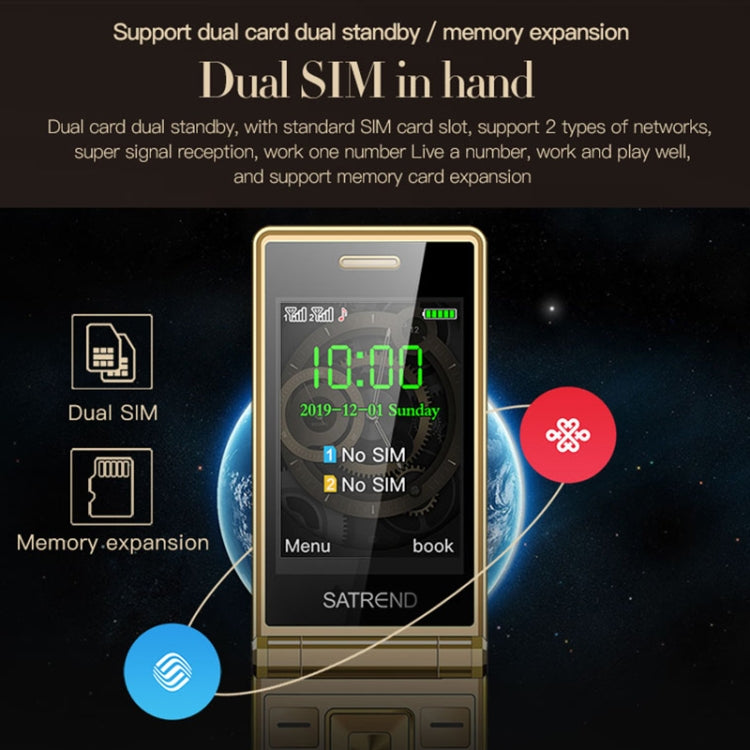SATREND A15-M Dual-screen Flip Elder Phone, 3.0 inch + 1.77 inch, MTK6261D, Support FM, Network: 2G, Big Keys, Dual SIM(Coffee) - SATREND by SATREND | Online Shopping South Africa | PMC Jewellery