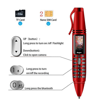 AK007 Mobile Phone, Multifunctional Remote Noise Reduction Back-clip Recording Pen with 0.96 inch Color Screen, Dual SIM Dual Standby, Support Bluetooth, GSM, LED Light, Handwriting (Silver) - Others by PMC Jewellery | Online Shopping South Africa | PMC Jewellery