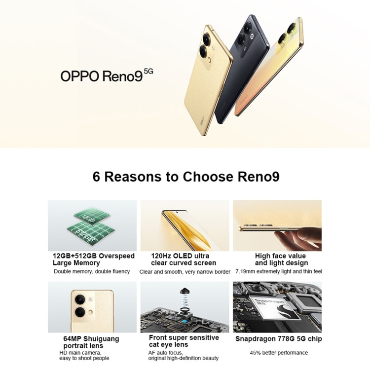 OPPO Reno9 5G, 8GB+256GB, 64MP Camera, Chinese Version, Dual Back Cameras, 6.7 inch ColorOS 13 / Android 13 Qualcomm Snapdragon 778G 5G Octa Core up to 2.4Ghz, Network: 5G, Support Google Play(Pink) - OPPO by OPPO | Online Shopping South Africa | PMC Jewellery