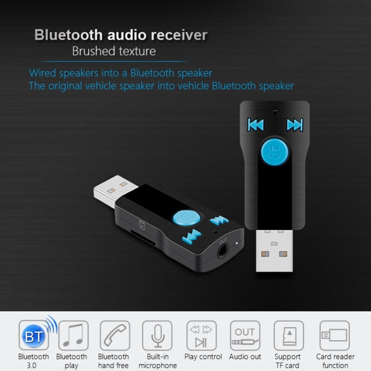 BC07 Mini Brushed Texture USB Bluetooth Receiver MP3 Player SD/TF Card Reader with Microphone & Audio Cable, Support Handsfree & AUX Output & 32GB Micro SD / TF Card & Two-sided USB Port Connecting - Car MP3 & MP4 & MP5 by PMC Jewellery | Online Shopping South Africa | PMC Jewellery