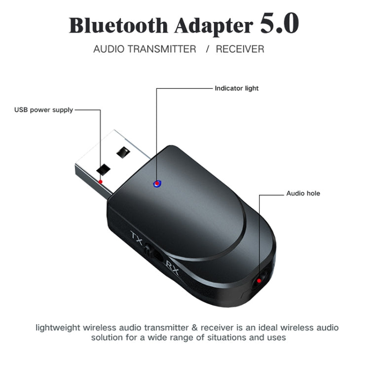 KN330 3 in 1 USB Bluetooth 5.0 Adapter Audio Transmitter Receiver with Switch Button & 3.5mm AUX Interface - Audio Receiver Transmitter by PMC TechLife | Online Shopping South Africa | PMC TechLife