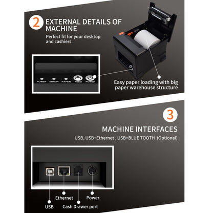 ZJ-8360-L USB Bluetooth Wireless Auto-cutter 80mm Thermal Receipt Printer(UK Plug) - Printer by PMC Jewellery | Online Shopping South Africa | PMC Jewellery