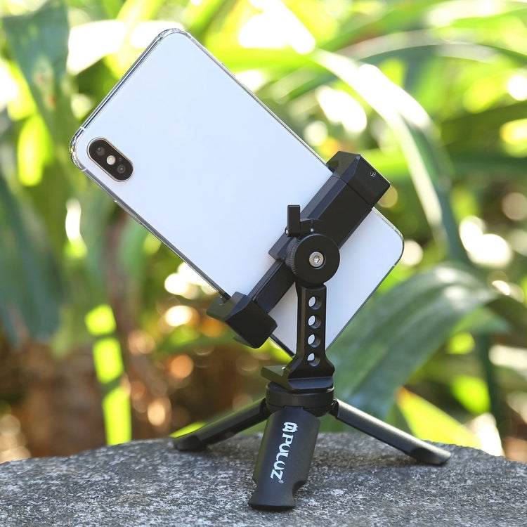 PULUZ Folding Plastic Tripod + Horizontal / Vertical Shooting Metal Clamp with Cold Shoe for iPhone, Galaxy, Huawei, Xiaomi, Sony, HTC, Google and other Smartphones - Desktop Holder by PULUZ | Online Shopping South Africa | PMC Jewellery