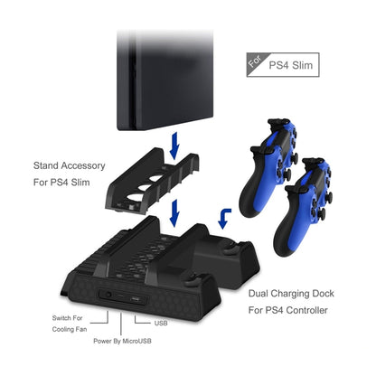 DOBE TP4-882 3 in 1 Game Console Cooling Fan + Game Storage Slots + Game Controller Charging Dock for Sony PS4 / PS4 Pro / PS4 Slim(Black) - Charger & Power by DOBE | Online Shopping South Africa | PMC Jewellery