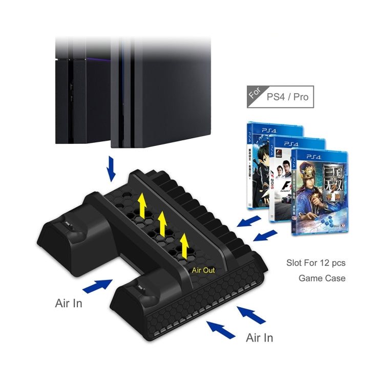 DOBE TP4-882 3 in 1 Game Console Cooling Fan + Game Storage Slots + Game Controller Charging Dock for Sony PS4 / PS4 Pro / PS4 Slim(Black) - Charger & Power by DOBE | Online Shopping South Africa | PMC Jewellery