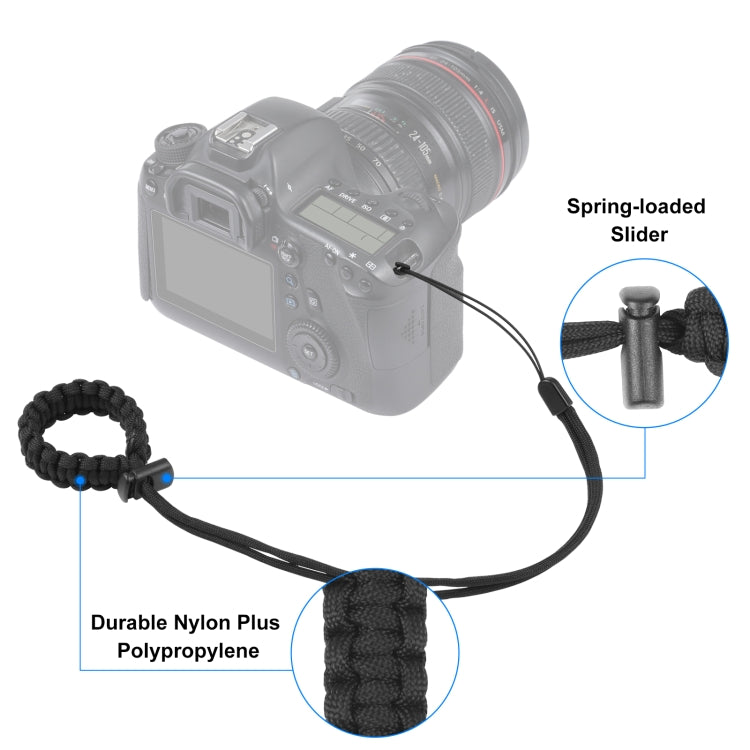 PULUZ Braided Sport Anti-lost Camera Adjustable Wrist Strap (Black) - Floating Grip & Ball by PULUZ | Online Shopping South Africa | PMC TechLife