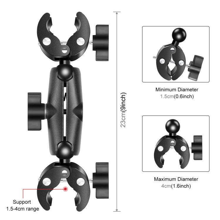 PULUZ Motorcycle Dualheads Crab Clamp Action Camera Handlebar Fixed Mount(Black) - Bicycle Handlebar Mount by PULUZ | Online Shopping South Africa | PMC TechLife