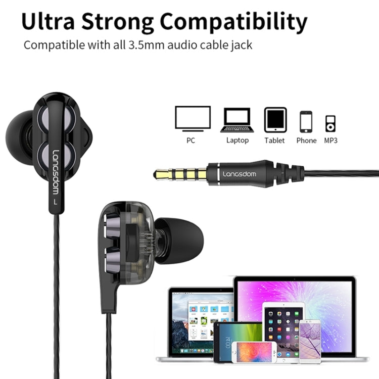 Langsdom Double Moving Coil with Wheat Headset(Black) - Bluetooth Earphone by Langsdom | Online Shopping South Africa | PMC TechLife | Buy Now Pay Later Mobicred