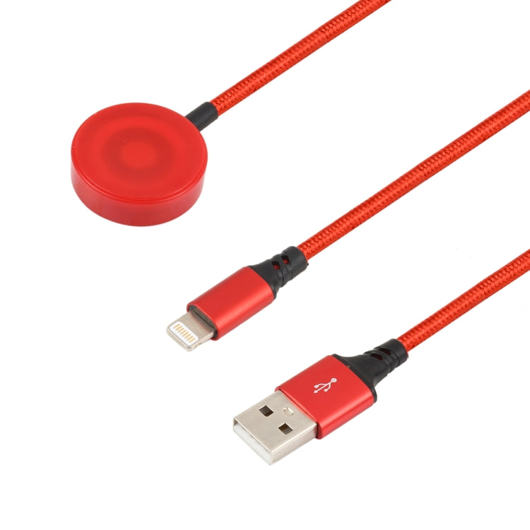 For iPhone / Apple Watch 2 In 1 8 Pin + Magnetic Charging Base Multi-function Charging Cable, Length: 1m(Red) - Multifunction Cable by PMC Jewellery | Online Shopping South Africa | PMC Jewellery