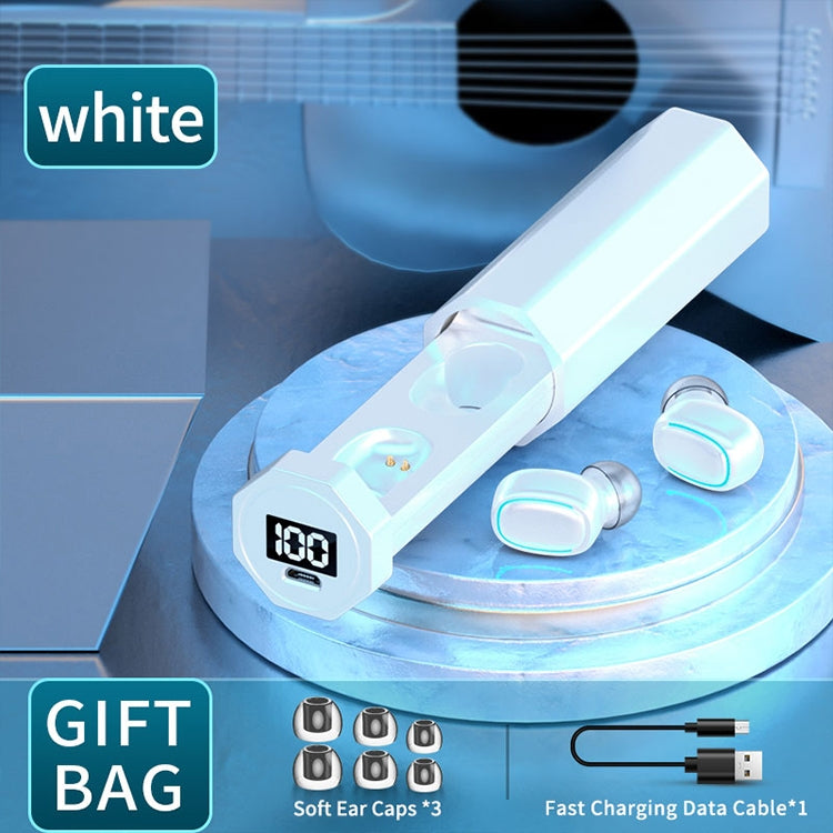 C1 Bluetooth 5.0 TWS Polygonal Touch Digital Display True Wireless Bluetooth Earphone with Charging Box(White) - TWS Earphone by PMC TechLife | Online Shopping South Africa | PMC TechLife