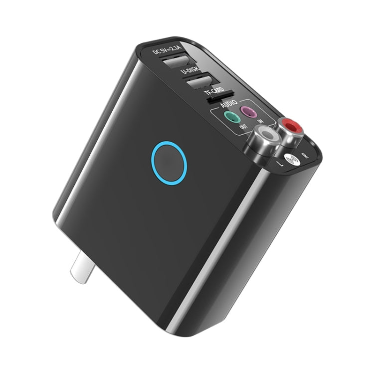 K16 2 in 1 3.5mm AUX + RAC Dual Output Plug-in Bluetooth 5.0 Audio Transmitter Receiver with Remote Control, CN Plug (Black) - Audio Receiver Transmitter by PMC TechLife | Online Shopping South Africa | PMC TechLife