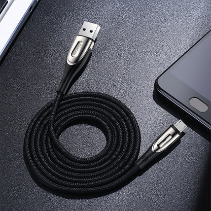 JOYROOM S-M411 Sharp Series 3A Micro USB Interface Charging + Transmission Nylon Braided Data Cable with Drop-shaped Indicator Light, Cable Length: 2m (Black) - Micro USB Cable by JOYROOM | Online Shopping South Africa | PMC Jewellery