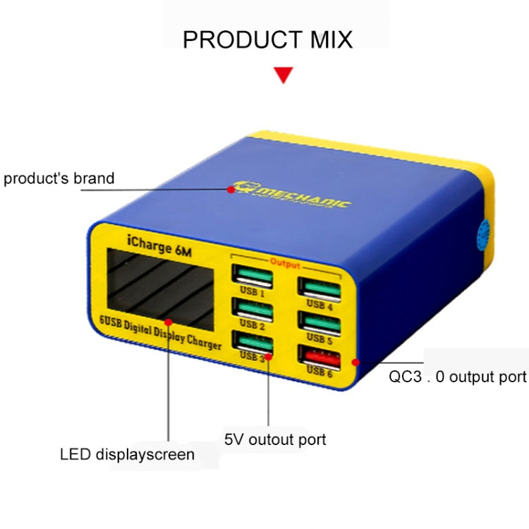 Mechanic icharge 6M QC 3.0 USB Smart Charger Support Fastcharging With LCD, EU Plug - Power Supply by MECHANIC | Online Shopping South Africa | PMC Jewellery