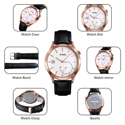 SKMEI 1581 Creative Fashion Men Watch Simple Casual Outdoor Sports Waterproof Two-Pin Quartz Watch(Rose Gold Black) - Leather Strap Watches by SKMEI | Online Shopping South Africa | PMC Jewellery | Buy Now Pay Later Mobicred