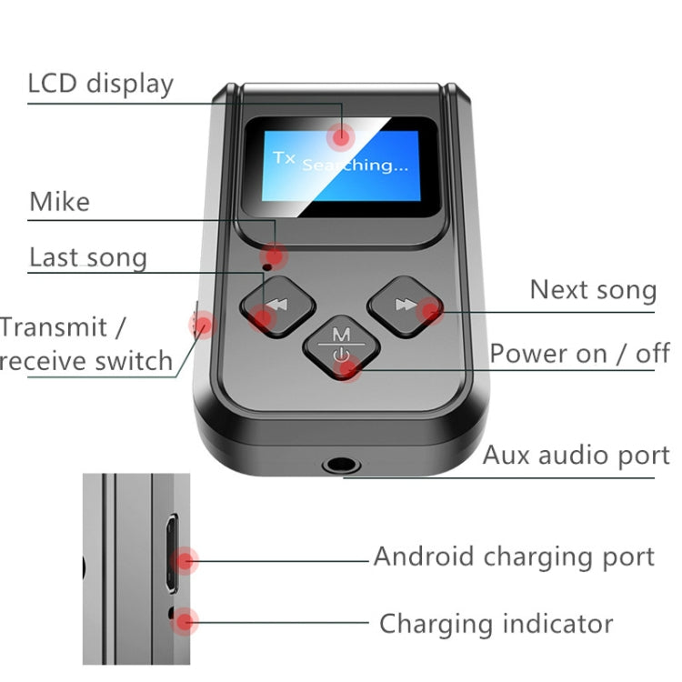 T15 2 in 1 Bluetooth 5.0 Music Receiver Transmitter with Screen - Audio Receiver Transmitter by PMC TechLife | Online Shopping South Africa | PMC TechLife