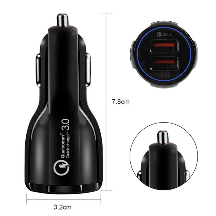 Qc3.0 Dual USB Car Charger + 8 Pin Fast Charging Line Car Charging Kit(Black) - Car Charger by PMC Jewellery | Online Shopping South Africa | PMC Jewellery