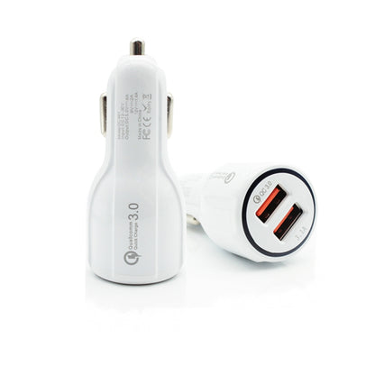 Qc3.0 Dual USB Car Charger + Micro USB Fast Charging Cable Car Charging Kit(White) - Car Charger by PMC Jewellery | Online Shopping South Africa | PMC Jewellery