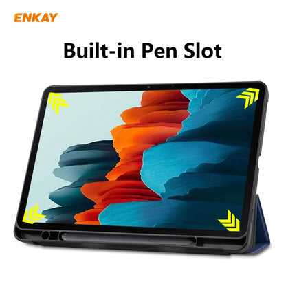 ENKAY ENK-8011 PU Leather + TPU Smart Case with Pen Slot for Samsung Galaxy Tab S8 / Galaxy Tab S7 11.0 T870 / T875(Dark Blue) - Galaxy Tab S8 Cases by ENKAY | Online Shopping South Africa | PMC Jewellery | Buy Now Pay Later Mobicred