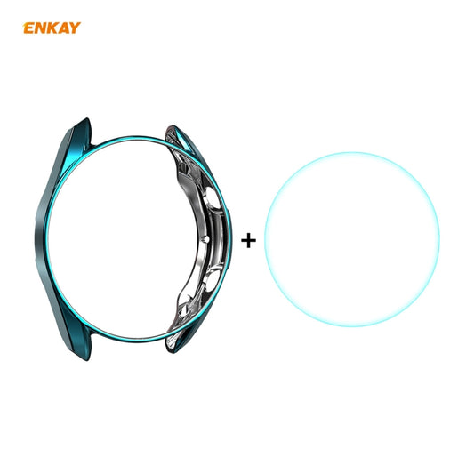 For Samsung Galaxy Watch 3 45mm 2 in 1 ENKAY Hat-Prince Electroplate Soft TPU Case + 0.2mm 9H 2.15D Curved Edge Tempered Glass Film(Cyan) - Watch Cases by ENKAY | Online Shopping South Africa | PMC Jewellery | Buy Now Pay Later Mobicred