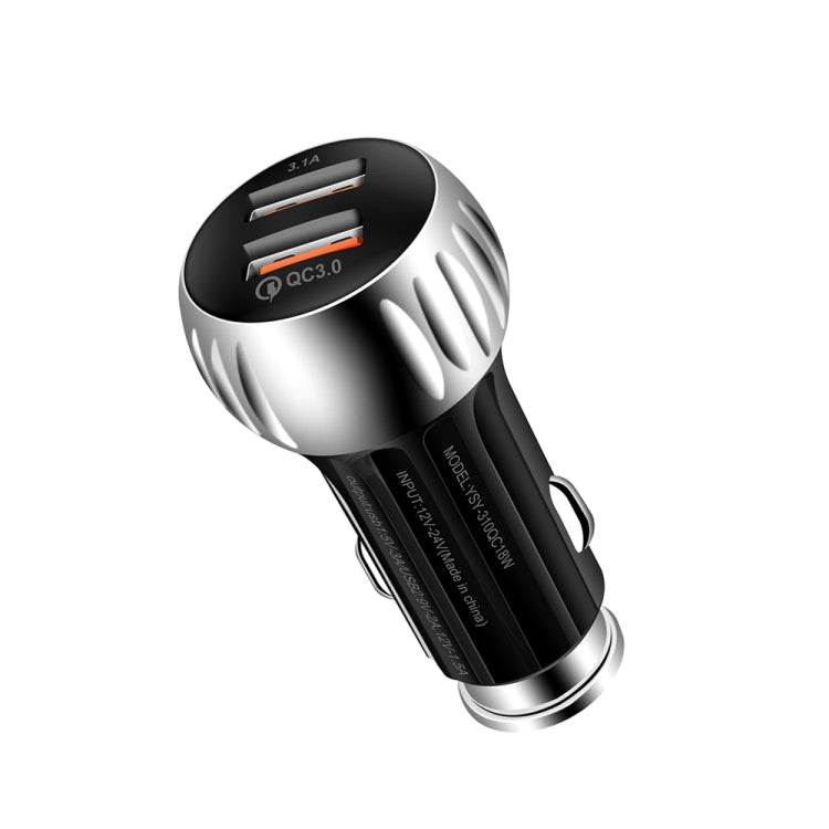 YSY-310QC18W QC3.0 Dual Port USB Car Charger + 3A USB to 8 Pin Data Cable, Cable Length: 1m(Black) - Car Charger by PMC Jewellery | Online Shopping South Africa | PMC Jewellery