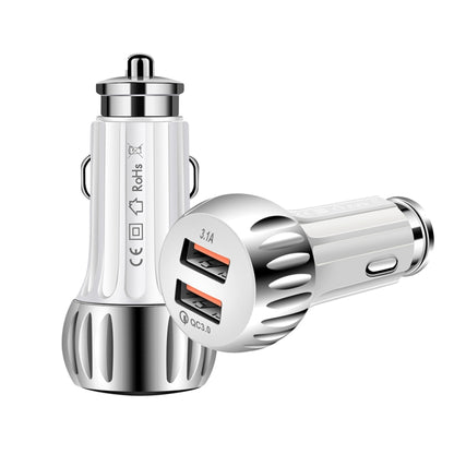 YSY-310QC18W QC3.0 Dual Port USB Car Charger + 3A USB to Micro USB Data Cable, Cable Length: 1m(White) - Car Charger by PMC Jewellery | Online Shopping South Africa | PMC Jewellery