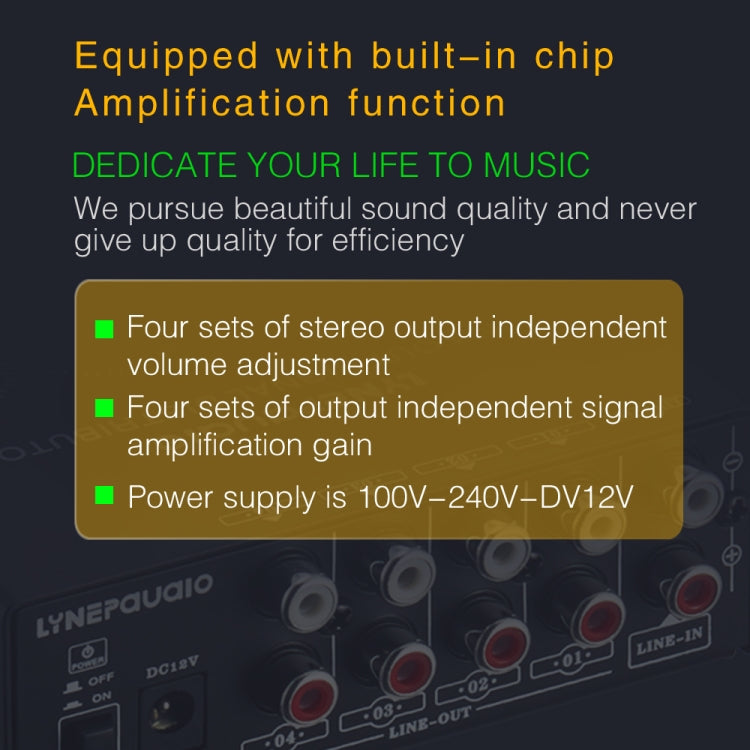 1-In 4-Out Front Stereo Signal Amplifier, Independent Output Volume Adjustment RCA Interface No Loss  Allocator, US Plug -  by PMC TechLife | Online Shopping South Africa | PMC TechLife