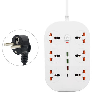 T21 PD3.0 + QC3.0 Multi Hole Row Plug 3000W High Power Socket, EU Plug(White) - Extension Socket by PMC Jewellery | Online Shopping South Africa | PMC Jewellery